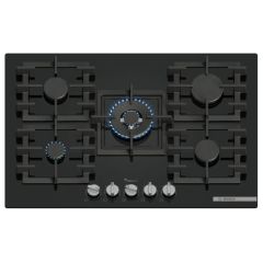 Bosch PPQ7A6I40 Black glass 75cm, 5 burners, 4kW Wok burner, Optimised FlameSelect, 5 Dishwasher sui