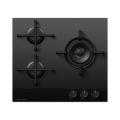 Fisher ＆ Paykel CG603DNGGB4 60Cm 3 Burner Gas Hob - Black Glass
