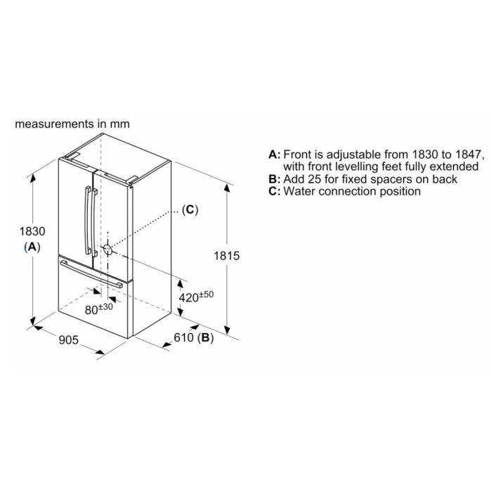 Bosch KFF96PIEP Inox-Easyclean American Food Centre (Plumbed Ice + Water)