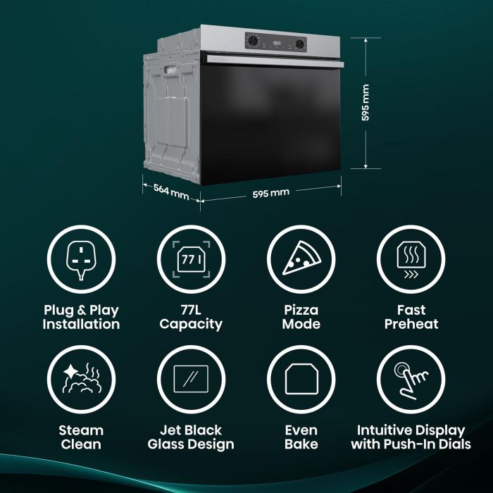 Hisense BI622AXPGUK 59.5Cm Built In Electric 77L Single Oven - Black & Stainless Steel