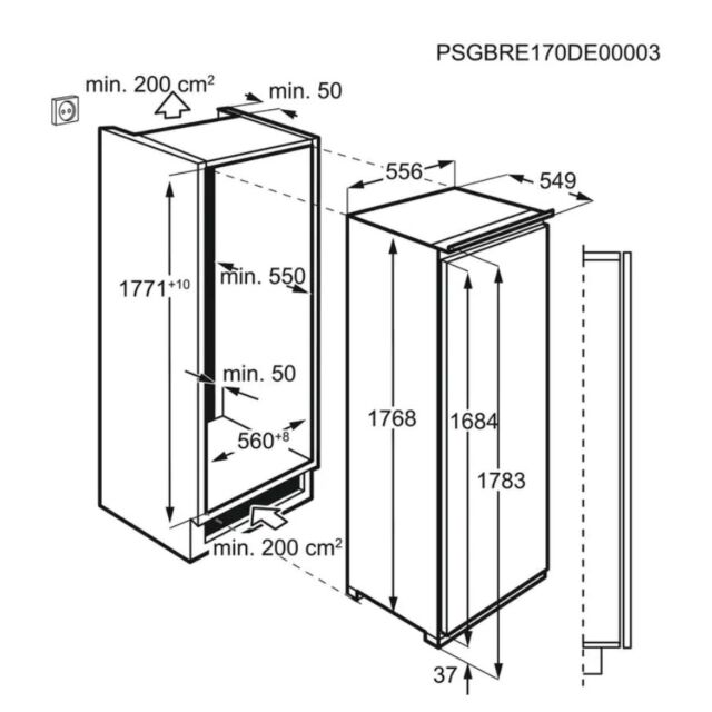 AEG ABK818E6NC Integrated Built-In Tall Frost Free Freezer • H178 • Fixed Hinge