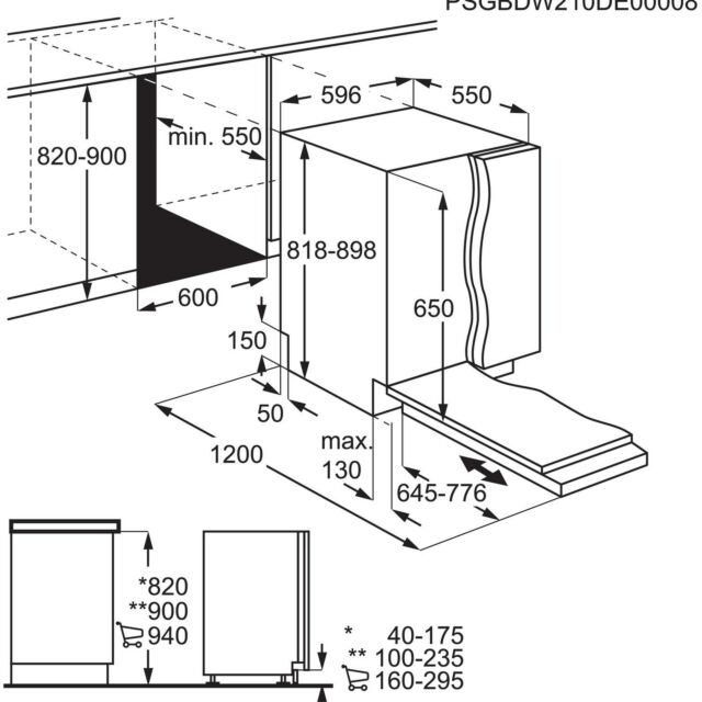 AEG FSB54907Z Integrated Dishwasher - 14 Place Settings - Sliding Hinge