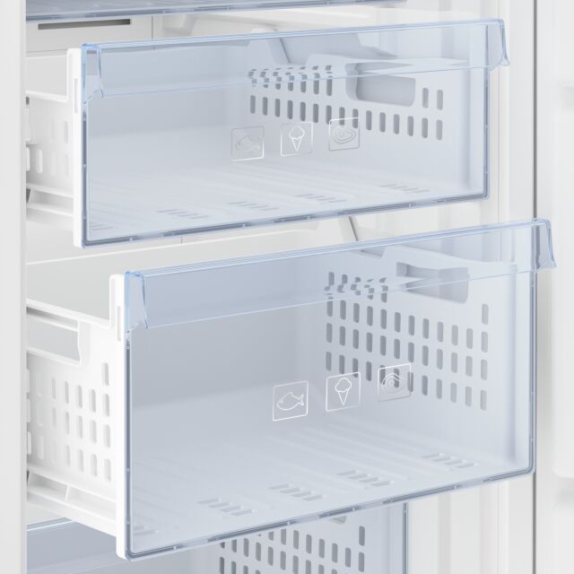 Beko BFFD4577 E rated Fully Integrated Upright frost free Freezer with freezer guard thermostat, Fas