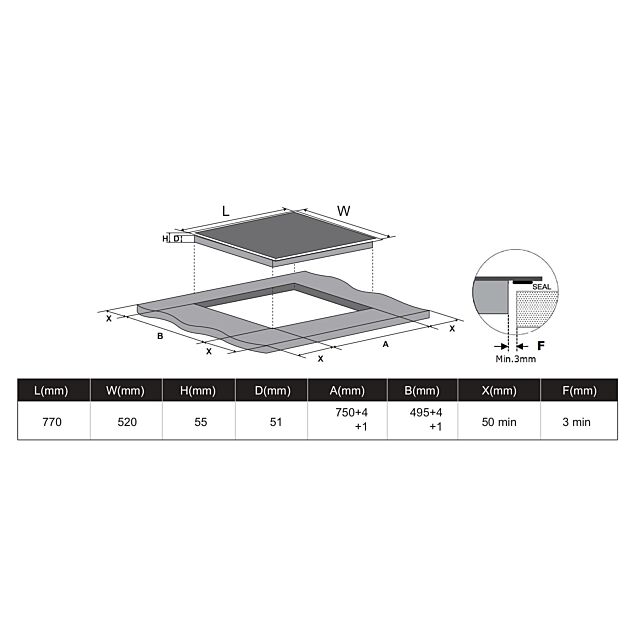 Belling BCH771TB 77cm Ceramic 4 Zone 2 Dual Zones