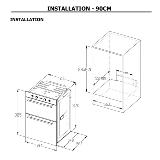 Belling BI904MF BLK B/In Double Oven, Multi Function, Black