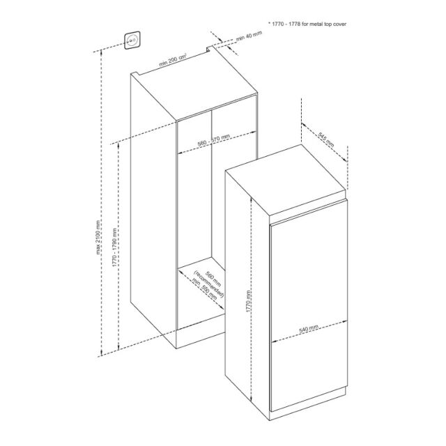 Belling BIL306 H1770 W540 D45 305L Integrated Tall Larder Fridge 