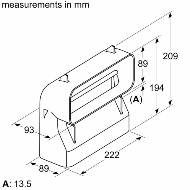 Bosch HEZ9VDSB4 Flat Channel 90 Vertical Bend (Short Radius) Accessory For Ducted Extraction 
