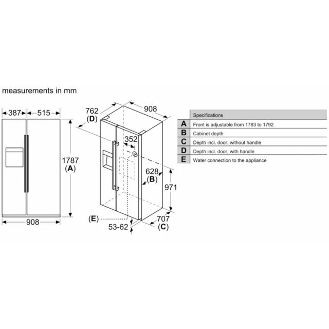 Bosch KAD93AIERG Brushed Steel H178.7 W90.8 Sbs, Plumbed For Ice And Water, Nofrost, Multiairflow, 2