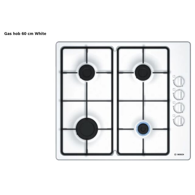 Bosch PBP6B2B60 White 60cm, 4 burners, Cast Iron finish supports, Side control