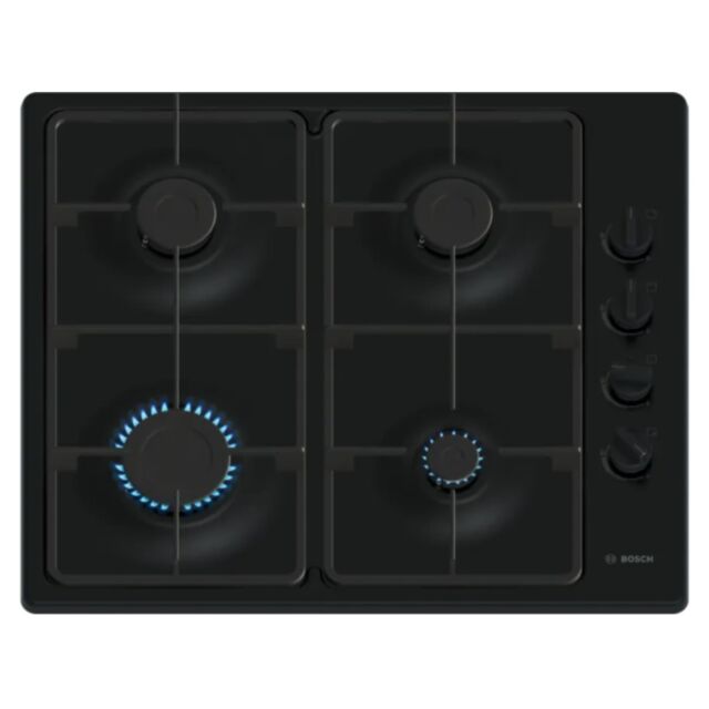 Bosch PBP6B6K60 Black 60cm, 4 burners, 2 Cast iron finish supports, new standard sword dials, Side c