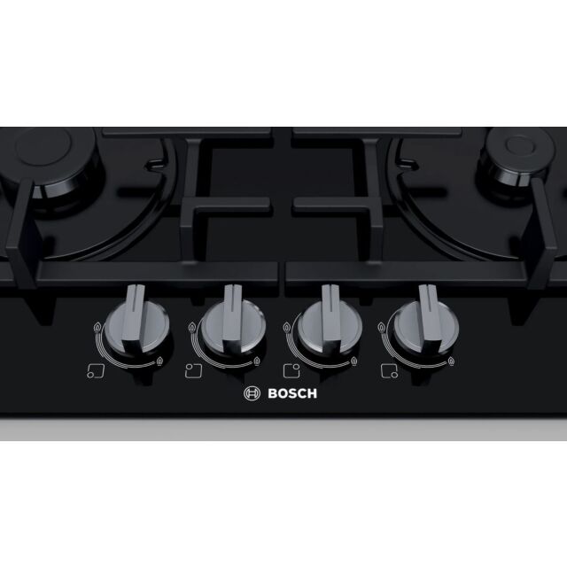 Bosch PNP6B6B90 Black Glass 60Cm Gas On Glass Hob