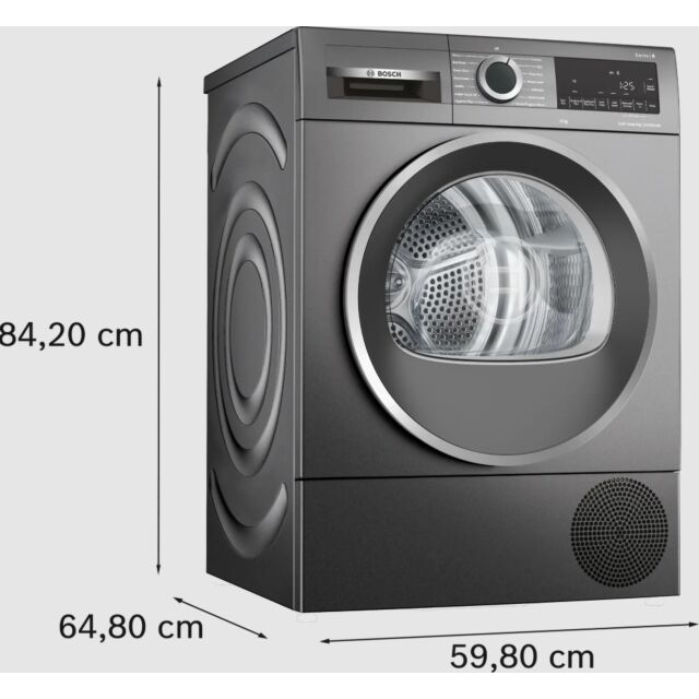 Bosch WQG245R1GB Graphite Series 6, 9Kg, Heat Pump, Selfcleaning Condenser, Hygiene Plus, Half Load,