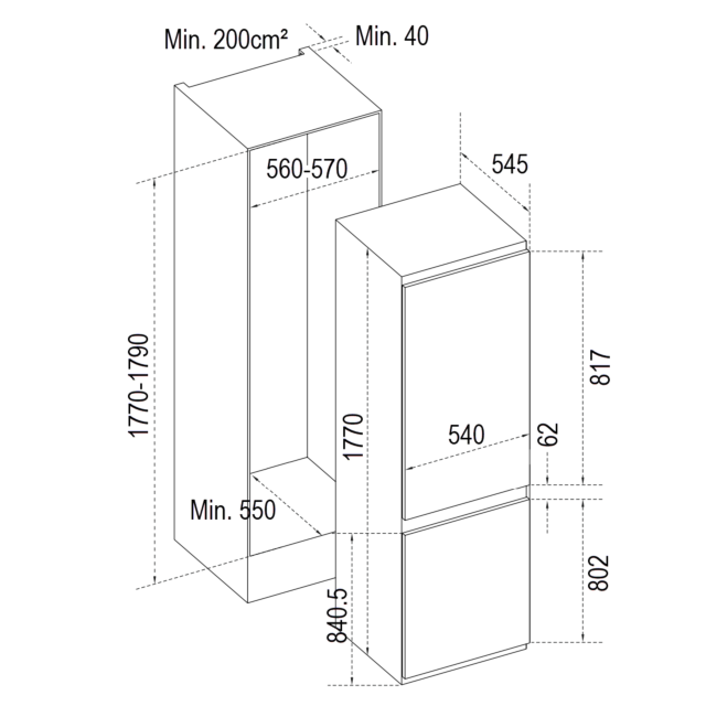 Cata FFBIFF5050E White 54cm Build-In Frost Free 50/50 Combi Fridge Freezer