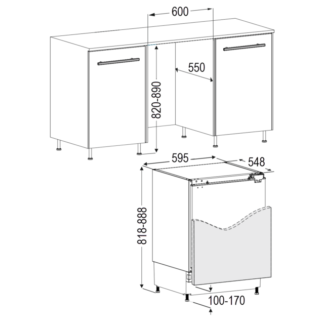 Cata FZBU60E White H818 W595 D548 107L Under Counter Build-In Static Freezer