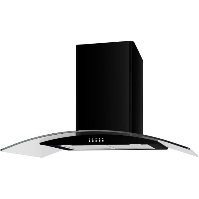 Cata UBSCG90BK Black 90cm Black Curved Glass Hood