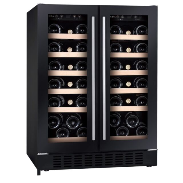 CDA CFWC624BL Black Fs/Under Counter H825 W595 Double Door Wine Cooler, 38 75Cl Bottles