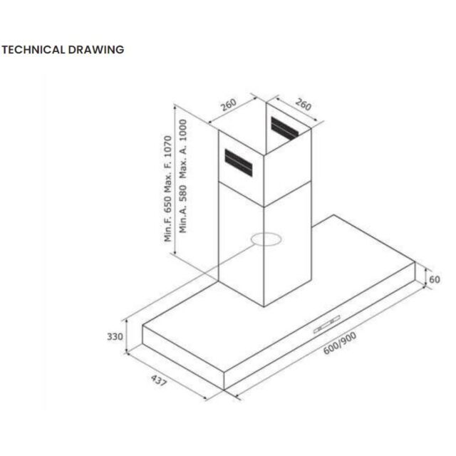 Esto ADRIA 60 / F53-D2 S/Steel 60Cm Flat Chimney Hood