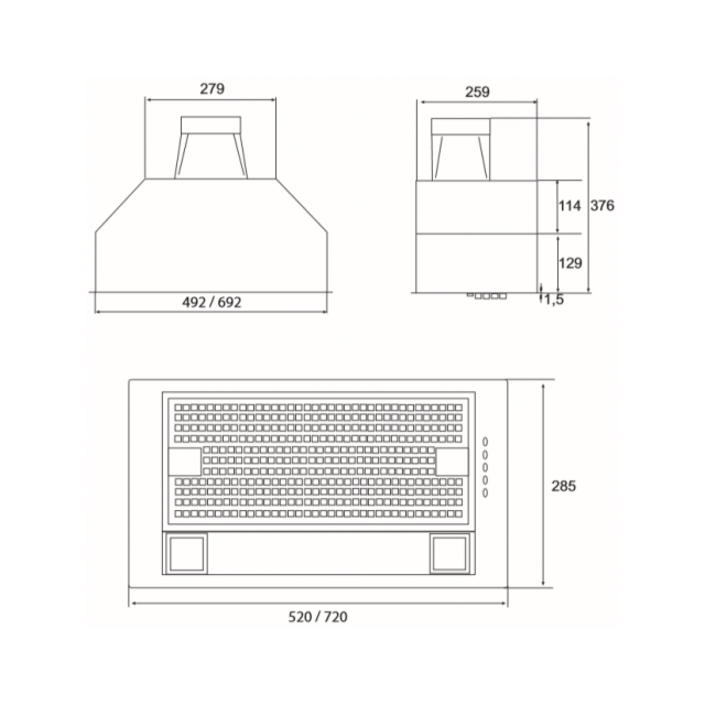 Esto MOD-CS1-52-750-PLO-IX- S/Steel Modulo-1 Built-In Canopy Fan (52Cm Wide / 750 M3/H Airflow @ Int