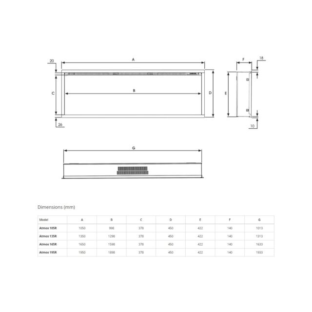 Fire FX 232-014 ATMOS 135R Frameless Linear Recessed Electric Fireplace