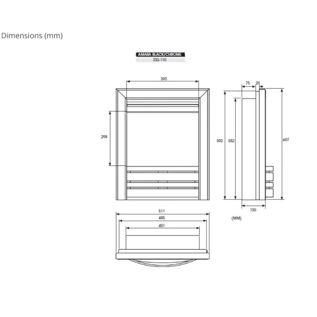Fire FX 232-110 AMARA Black + Chrome 16inch Inset Electric Fire