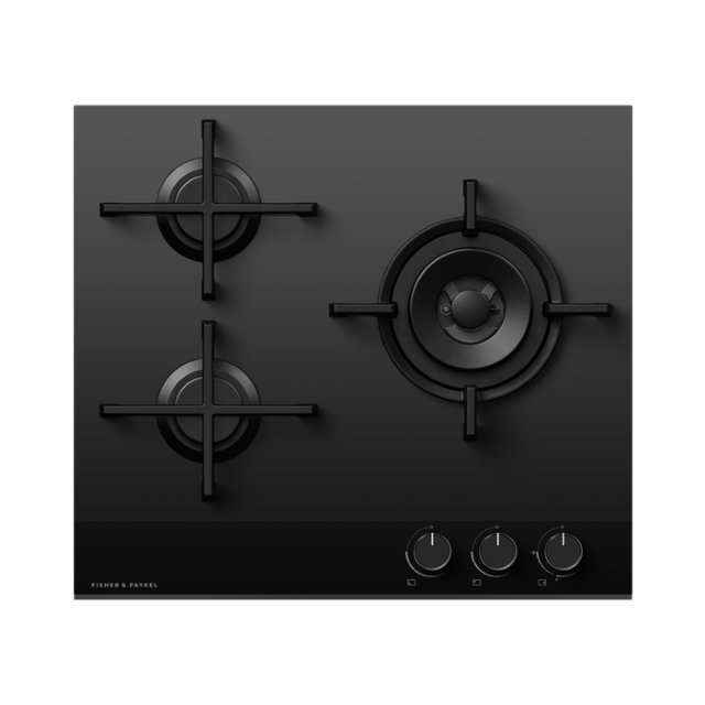 Fisher ＆ Paykel CG603DLPGB4 60Cm 3 Burner Gas Hob - Black Glass