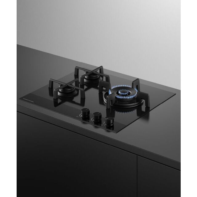 Fisher ＆ Paykel CG603DLPGB4 60Cm 3 Burner Gas Hob - Black Glass
