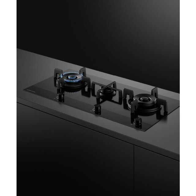 Fisher ＆ Paykel CG903DLPGB4 90Cm 3 Burner Gas Hob - Black Glass