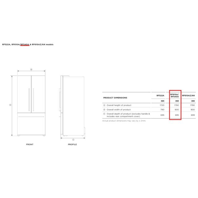 Fisher & Paykel RF540AZUB6 90Cm 70/30 Frost Free American Fridge Freezer - Black Stainless Steel