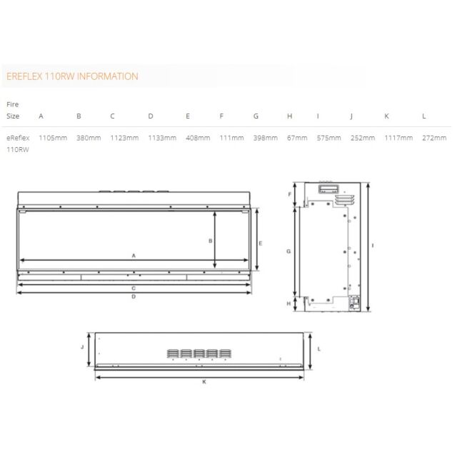 Gazco 210-142 EREFLEX 110RW Frameless Linear Recessed Electric Fireplace