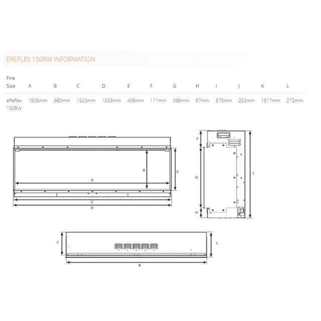 Gazco 210-177 EREFLEX 150RW Frameless Linear Recessed Electric Fireplace