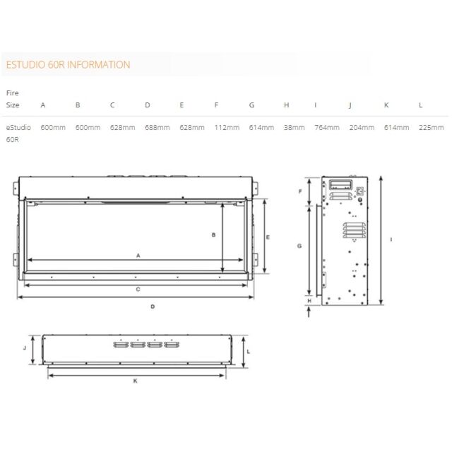 Gazco 223-403 ESTUDIO 60R Frameless Recessed Electric Fireplace