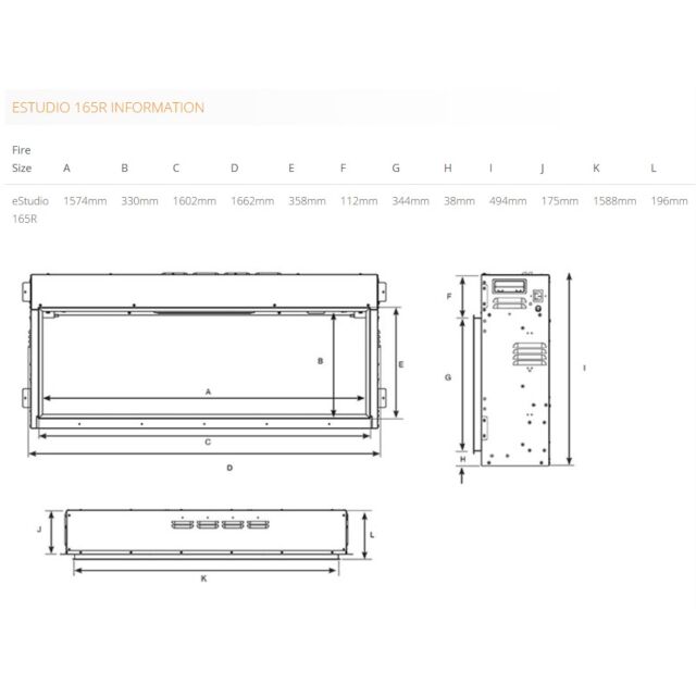 Gazco 223-476 ESTUDIO 165R Frameless Linear Recessed Electric Fireplace