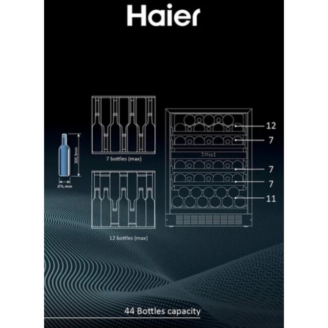 Haier HAKWBD 60 UK 60Cm Dual Zone Wine Cooler - Black Glass