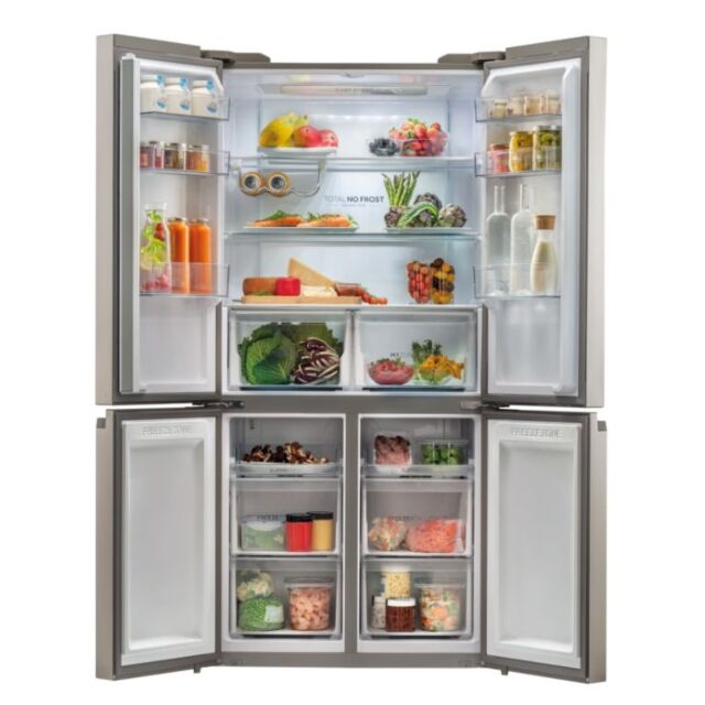 Haier HCR59F19ENMM Freestanding American Fridge Freezer - Platinum Inox H1905 W908 D748 4 Door