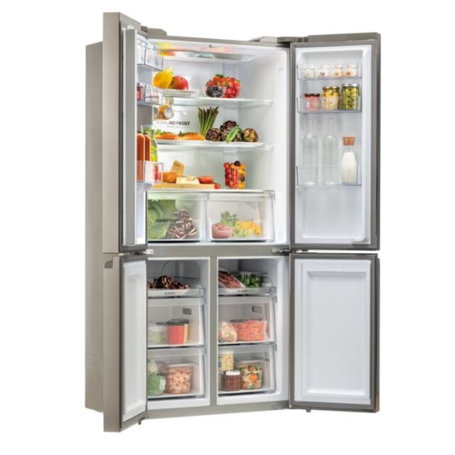 Haier HCR59F19ENMM Freestanding American Fridge Freezer - Platinum Inox H1905 W908 D748 4 Door