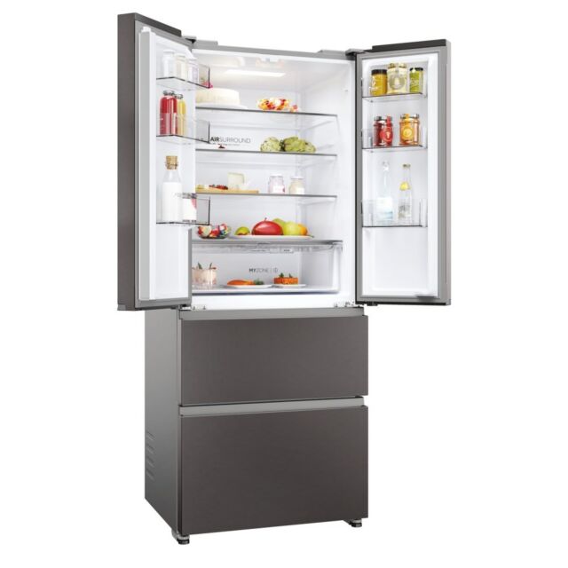 Haier HFR3718ENMD H1775 W700 D688 60/40 Total No Frost Fridge Freezer - Dark Inox Frz 140L Frdg 262L