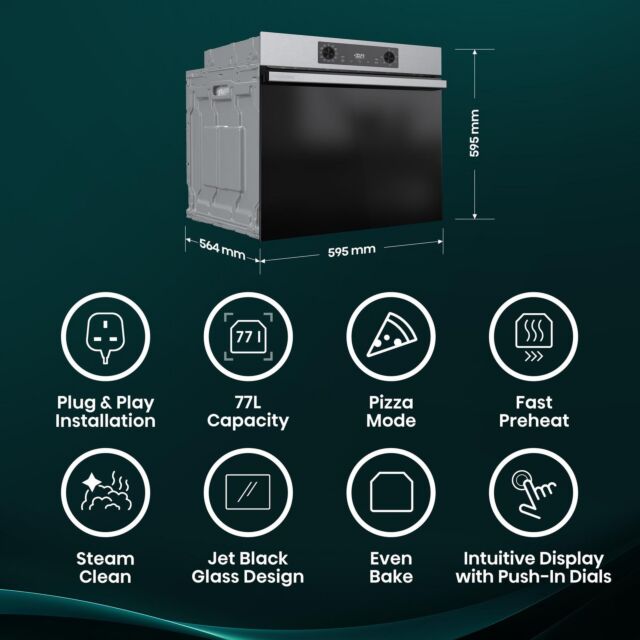 Hisense BI622AXPGUK 59.5Cm Built In Electric 77L Single Oven - Black & Stainless Steel