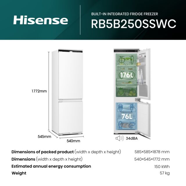 Hisense RB5B250SSWC1 Integrated 60/40 Total No Frost Smart Fridge Freezer Convert Function