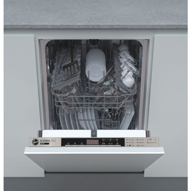 Hoover HDIH 2T1047-80 Built-In 45Cm Slimline Dishwasher, 10 Place Settings, E Energy, 47Db, Black Le