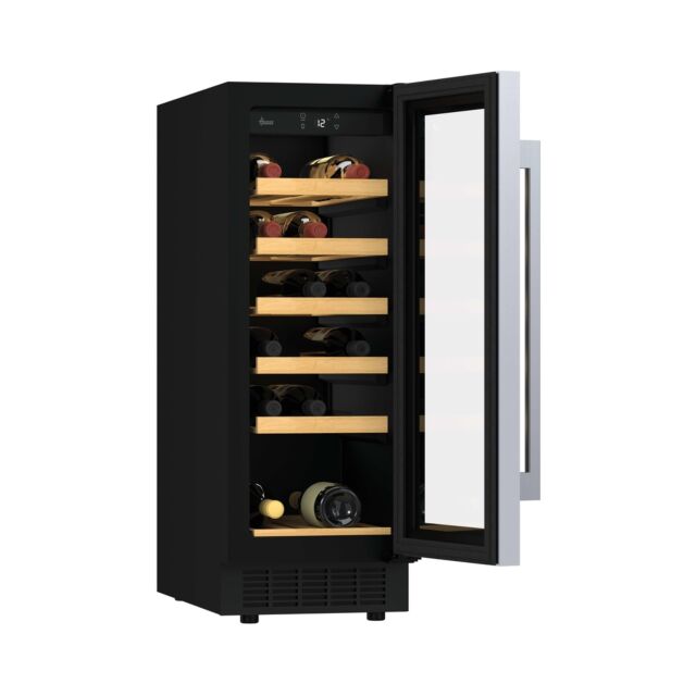 Hoover HWCB 30 UK/N 30 cm wine cooler, 20 bottles, single zone, black with slim stainless steel fram