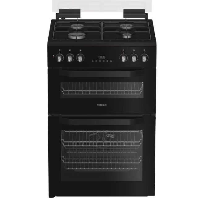 Hotpoint HDD6GDC2B1 Dual Fuel Double Cooker 60CM - 75L / 38L with Glass Lid