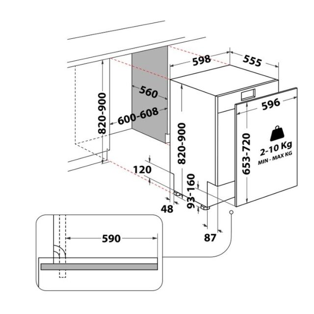 Indesit DIO3T131FEUK Integrated Push&Go BI Full Size Dishwasher 14 Place Set 9.5 L 9 Progs