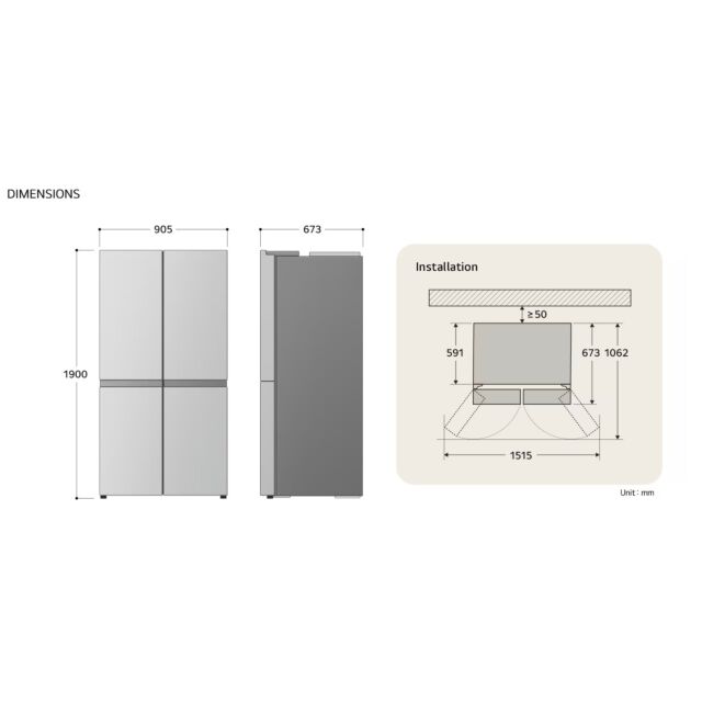LG GMM42ABBEH No Frost American Fridge Freezer Multi Door- Non Plumbed - Matte Black H1905 W910 D690