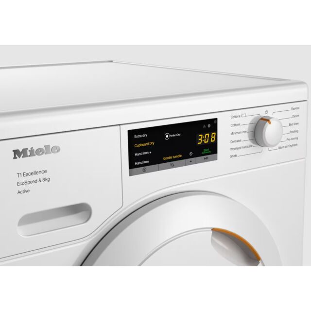 Miele TEA 525 WP Lotus White Heat pump tumble dryer, 8kg, White Solid Door, Straight Door Fascia, Ea