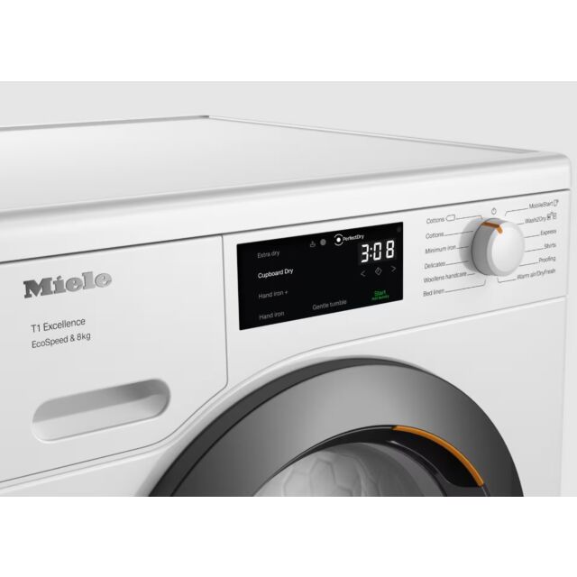 Miele TEC 645 WP Lotus White Heat pump tumble dryer, 8kg, Graphite Grey Door, Straight Door Fascia, 