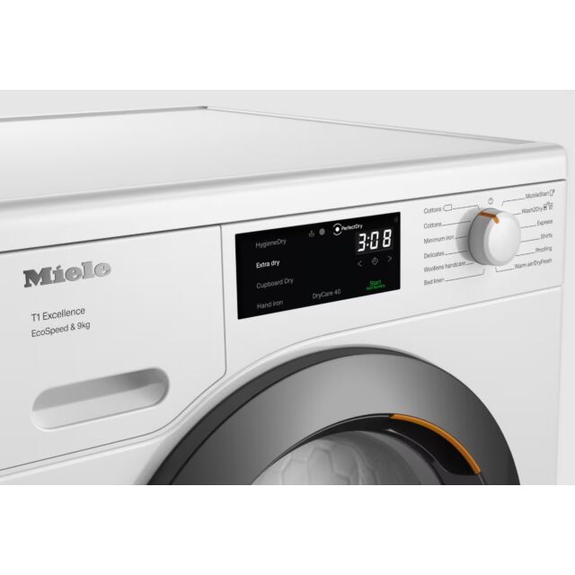 Miele TED 645 WP Lotus White Heat pump tumble dryer, 9kg, Graphite Grey Door, Straight Door Fascia, 