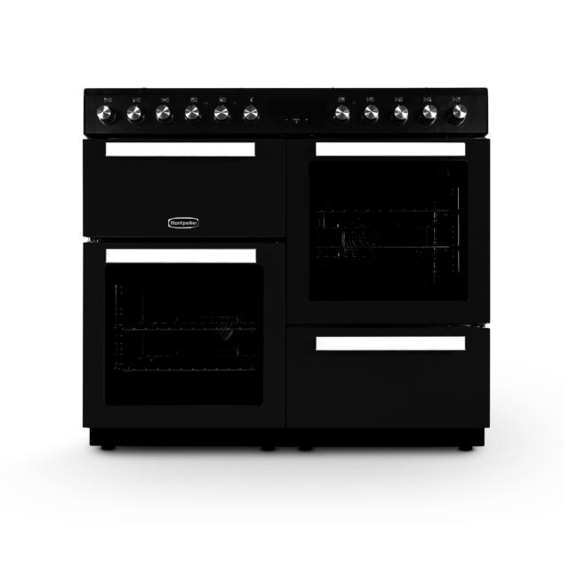 Montpellier MDFRC100K Black 100Cm Dual Fuel Range Cooker, 7 Burners - Lpg Jets Included