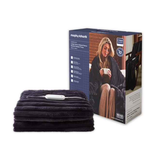Morphy Richards 610105 EverCosy Luxury Striped Fleece Electric Heated Throw (Large)