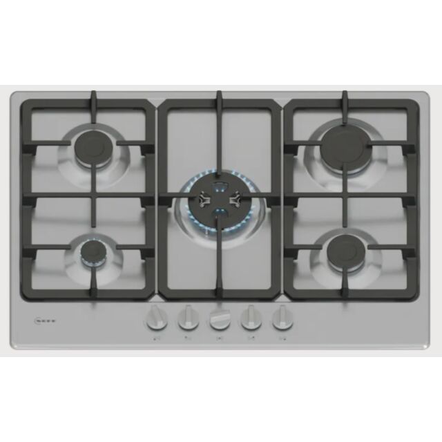 Neff T27GKQ8N0 Stainless steel 75cm, 5 burners, 3.3kW Wok, 3 Dishwasher suitable cast iron pan suppo