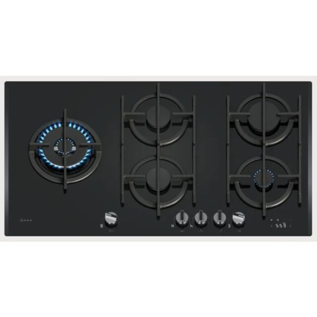 Neff T29RHS4S0 Black Tempered 90cm Black Tempered Glass, 5 burner, LED display, 5.0kW Wok burner, Op